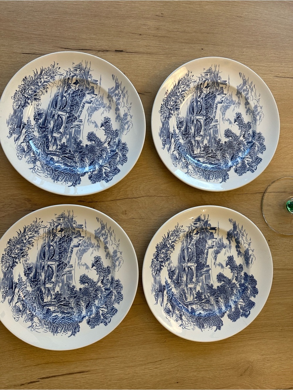 Wedgwood Blue and White Transferware Scenic Dinner Plates - Set of 4
